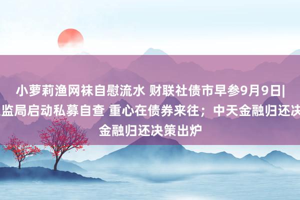 小萝莉渔网袜自慰流水 财联社债市早参9月9日| 浙江证监局启动私募自查 重心在债券来往；中天金融归还决策出炉