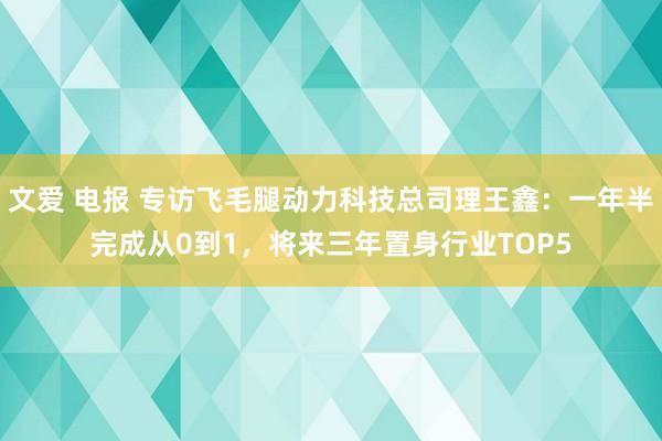 文爱 电报 专访飞毛腿动力科技总司理王鑫：一年半完成从0到1，将来三年置身行业TOP5