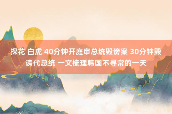 探花 白虎 40分钟开庭审总统毁谤案 30分钟毁谤代总统 一文梳理韩国不寻常的一天