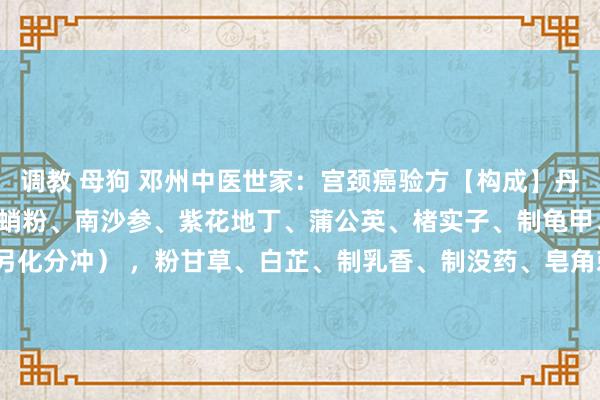 调教 母狗 邓州中医世家:宫颈癌验方【构成】丹参、黄芪、茜草 ,海螵蛸粉、南沙参、紫花地丁、蒲公英、楮实子、制龟甲、东阿胶(另化分冲) ,粉甘草、白芷、制乳香、制没药、皂角刺 ,白花蛇活草 。【用法】上药除...