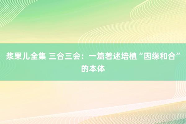浆果儿全集 三合三会：一篇著述培植“因缘和合”的本体
