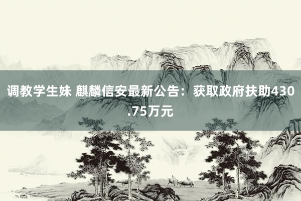 调教学生妹 麒麟信安最新公告：获取政府扶助430.75万元