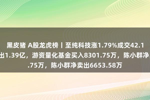 黑皮猪 A股龙虎榜丨至纯科技涨1.79%成交42.15亿，一机构卖出1.39亿，游资量化基金买入8301.75万，陈小群净卖出6653.58万